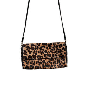Two Bar West Leopard Haircalf Leather Crossbody Bag Convertible Clutch Western